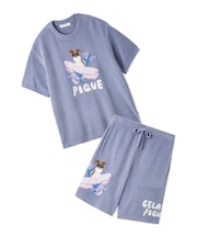 【ヒラノトシユキ】【HOMME】エアリーモコPLANEDOGジャガードプルオーバー&ハーフパンツセット