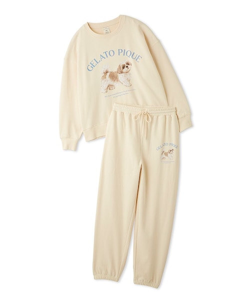 【ONLINE限定】【UVカット】お散歩ドッグワンポイント裏毛プルオーバー&ロングパンツセット