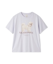 【接触冷感】【UVカット】お散歩ドッグワンポイントTシャツ