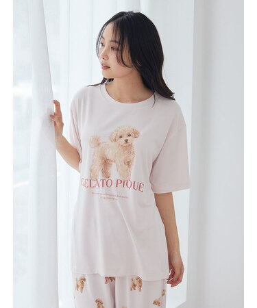 【接触冷感】【UVカット】お散歩ドッグワンポイントTシャツ