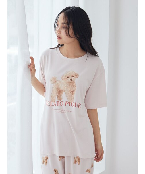 【接触冷感】【UVカット】お散歩ドッグワンポイントTシャツ