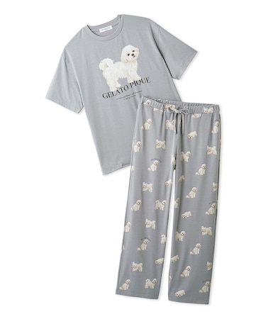 【ONLINE限定】【HOMME】お散歩ドッグワンポイントTシャツ&ロングパンツセット