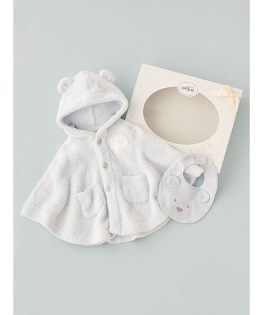 【ラッピング済み】【BABY】パウダーベアポンチョ&スタイセット BOX付き