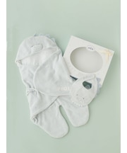 【ラッピング済み】【BABY】パウダーアニマルおくるみ&スタイセット BOX付き