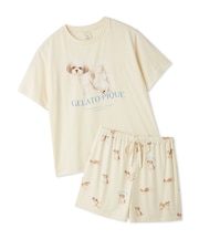 【ONLINE限定】【接触冷感】【UVカット】お散歩ドッグワンポイントTシャツ&ショートパンツセット