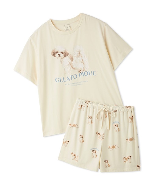 【ONLINE限定】【接触冷感】【UVカット】お散歩ドッグワンポイントTシャツ&ショートパンツセット