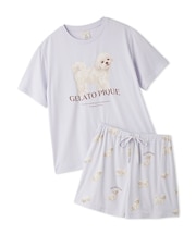 【ONLINE限定】【接触冷感】【UVカット】お散歩ドッグワンポイントTシャツ&ショートパンツセット