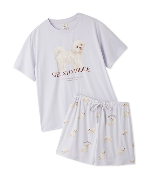 【ONLINE限定】【接触冷感】【UVカット】お散歩ドッグワンポイントTシャツ&ショートパンツセット
