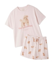 【ONLINE限定】【接触冷感】【UVカット】お散歩ドッグワンポイントTシャツ&ショートパンツセット