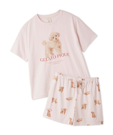 【ONLINE限定】【接触冷感】【UVカット】お散歩ドッグワンポイントTシャツ&ショートパンツセット