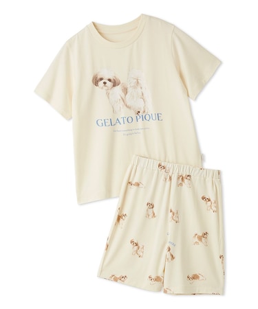 【JUNIOR】【接触冷感】【UVカット】お散歩ドッグワンポイントTシャツ&ショートパンツセット
