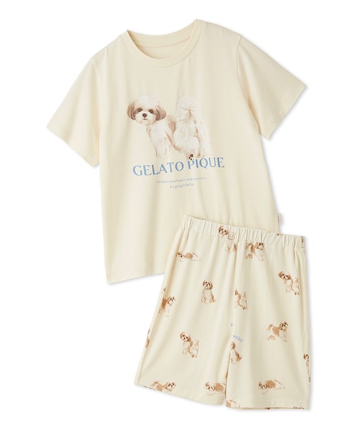 【JUNIOR】【接触冷感】【UVカット】お散歩ドッグワンポイントTシャツ&ショートパンツセット