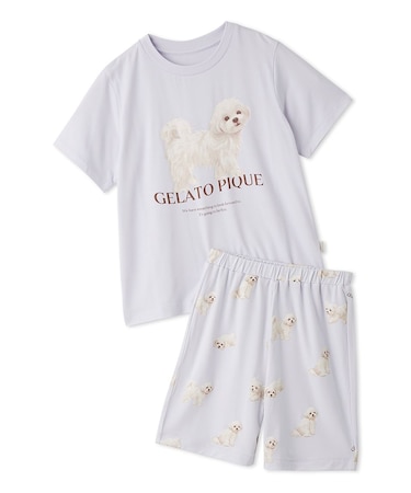 【JUNIOR】【接触冷感】【UVカット】お散歩ドッグワンポイントTシャツ&ショートパンツセット