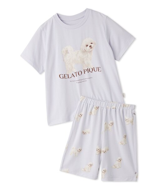 【JUNIOR】【接触冷感】【UVカット】お散歩ドッグワンポイントTシャツ&ショートパンツセット