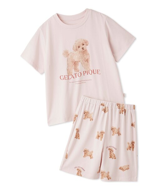【JUNIOR】【接触冷感】【UVカット】お散歩ドッグワンポイントTシャツ&ショートパンツセット