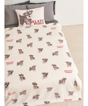 【Sleep】リボンDOG柄プリント毛布
