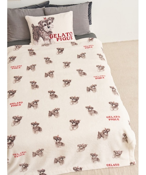 【Sleep】リボンDOG柄プリント毛布
