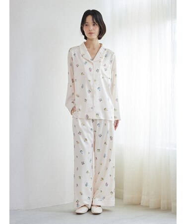 ローズ柄サテンロングパンツ