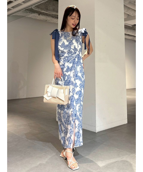 【美品】2wayショルダーリボンシアージャガードドレス 2wayショルダーリボンシアージャガードドレス｜フレイアイディー