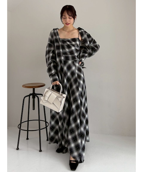FRAY I.D オンブレチェックアシメヘムキャミドレス Mサイズ オンブレチェックアシメヘムキャミドレス｜フレイアイディーの