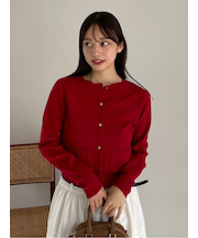 ロゴ刺繍ポケットクルーネックカーディガン／ウォッシャブル