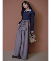ウエストロールタックワイドパンツ／ハンドウォッシャブル