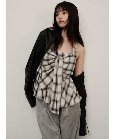 オンブレラメチェックリボンキャミ