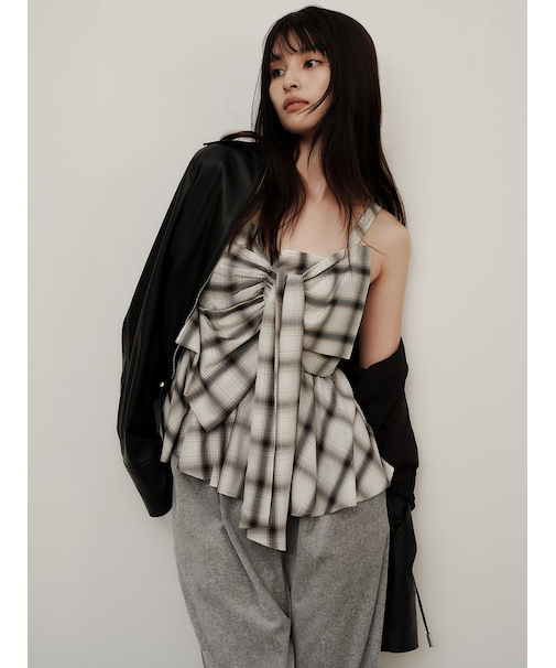 オンブレラメチェックリボンキャミ