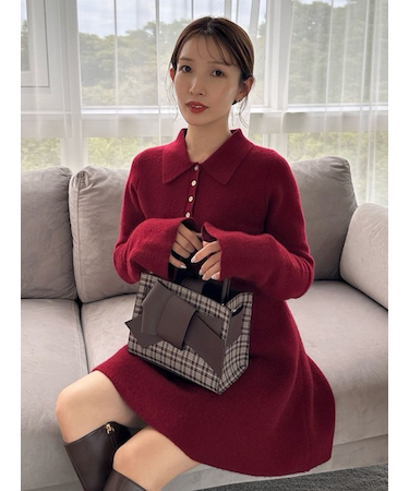 【ルエル】チェックリボンミドルバッグ