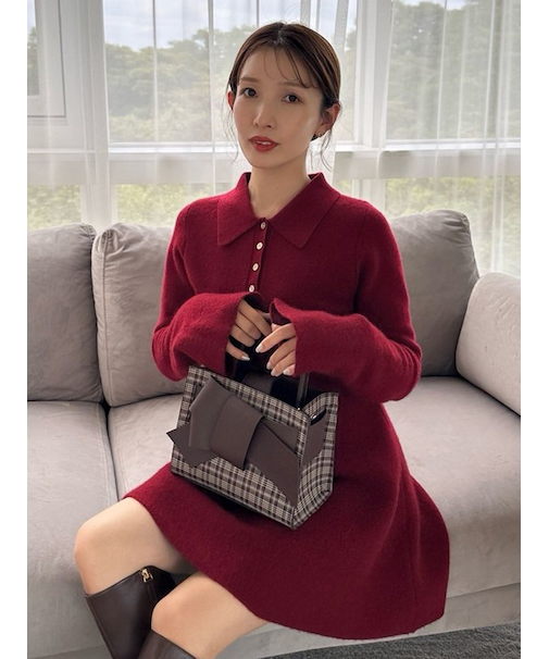 【ルエル】チェックリボンミドルバッグ