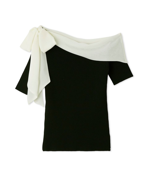 FRAY I.D シフォンリボンオフショルニット ブラック シフォンリボンオフショルニット｜フレイアイディーの通販｜&mall