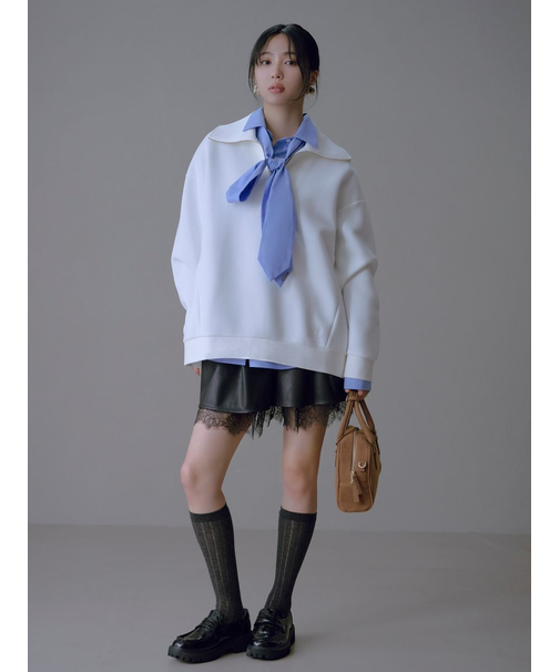 レースヘムレザーライクショートパンツ