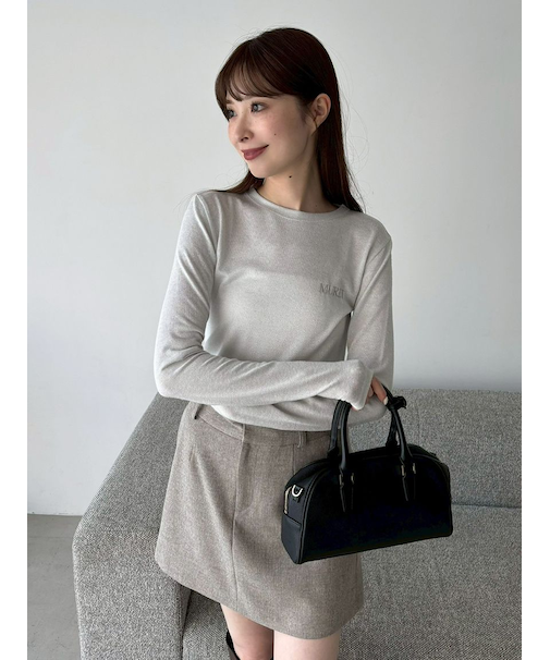 ラメフライス刺繍ロングTシャツ