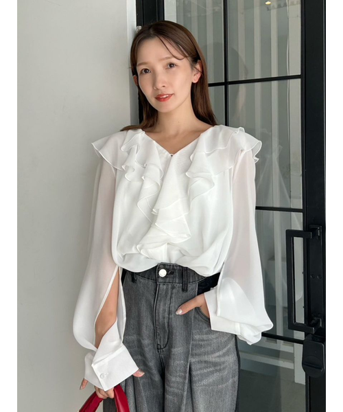 ガリャルダガランテ　ラッフルカフスブラウス　フレアスリーブ　オフィスカジュアル ガリャルダガランテ ラッフルカフスブラウス フレアスリーブ