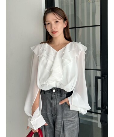 シフォンラッフルカフスデザインブラウス｜フレイアイディーの通販  