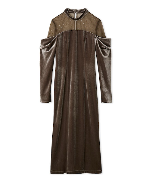 デコルテチュールベロアオフショルドレス