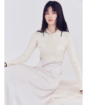 オープンポロカラーニットワンピース