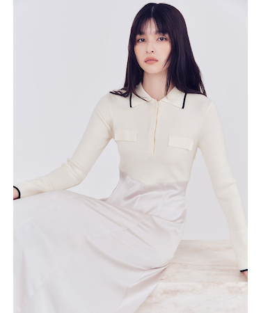 オープンポロカラーニットワンピース