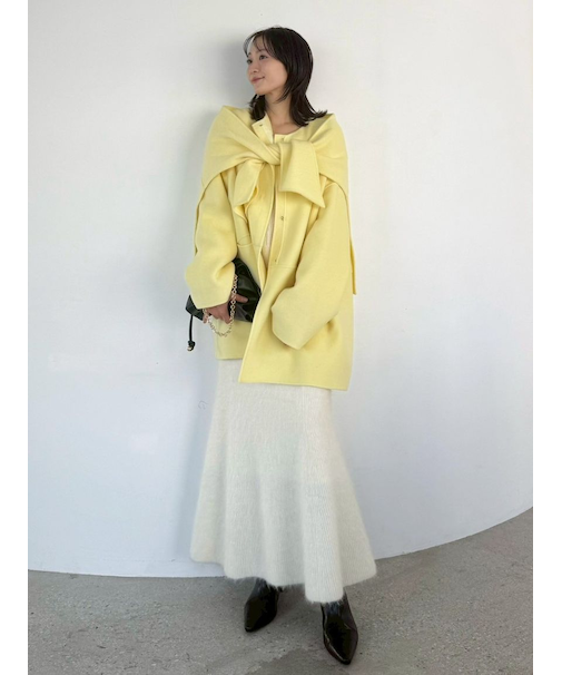 マフラー付ノーカラーリバーミドルコート