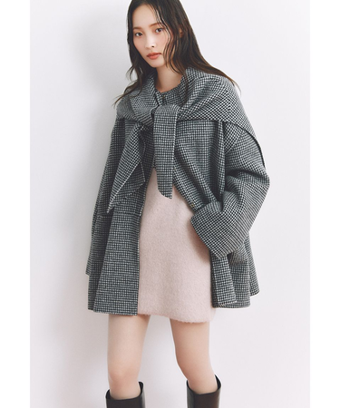 マフラー付ノーカラーリバーミドルコート