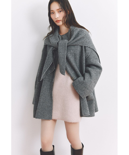 マフラー付ノーカラーリバーミドルコート