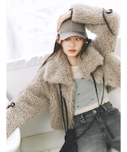 リボンプリントメッシュトップ