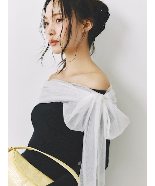 フレイアイディー　ショルダーリボンニットプルオーバー／ウォッシャブル FRAY I.D（フレイアイディー）の「ショルダーリボンニットプル