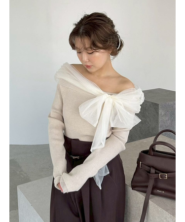 3wayリボンオフショルニットプルオーバー