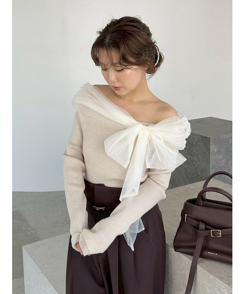 3wayリボンオフショルニットプルオーバー