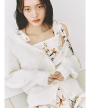 パールリボンシャギーミドルＶネックカーディガン