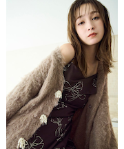 パールリボンシャギーミドルＶネックカーディガン