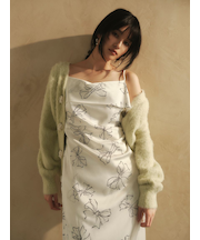 パールリボンシャギーミドルＶネックカーディガン