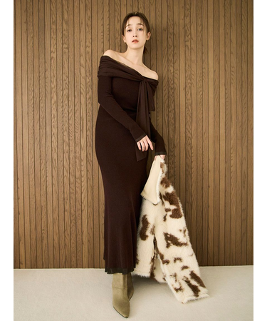 3wayリボンオフショルニットワンピース