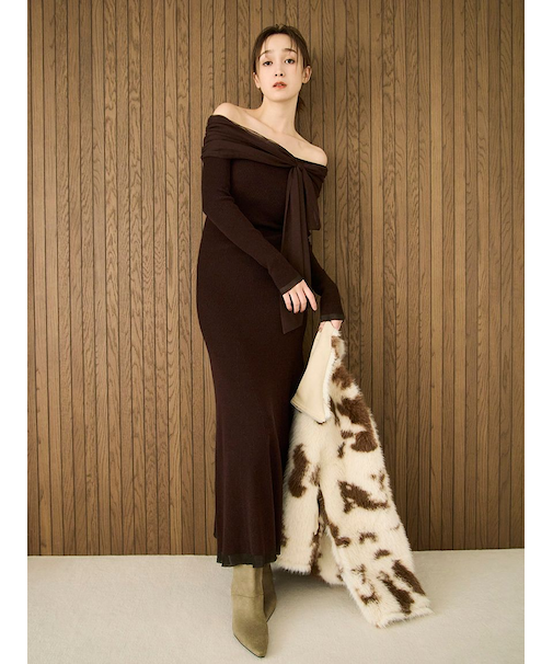 3wayリボンオフショルニットワンピース